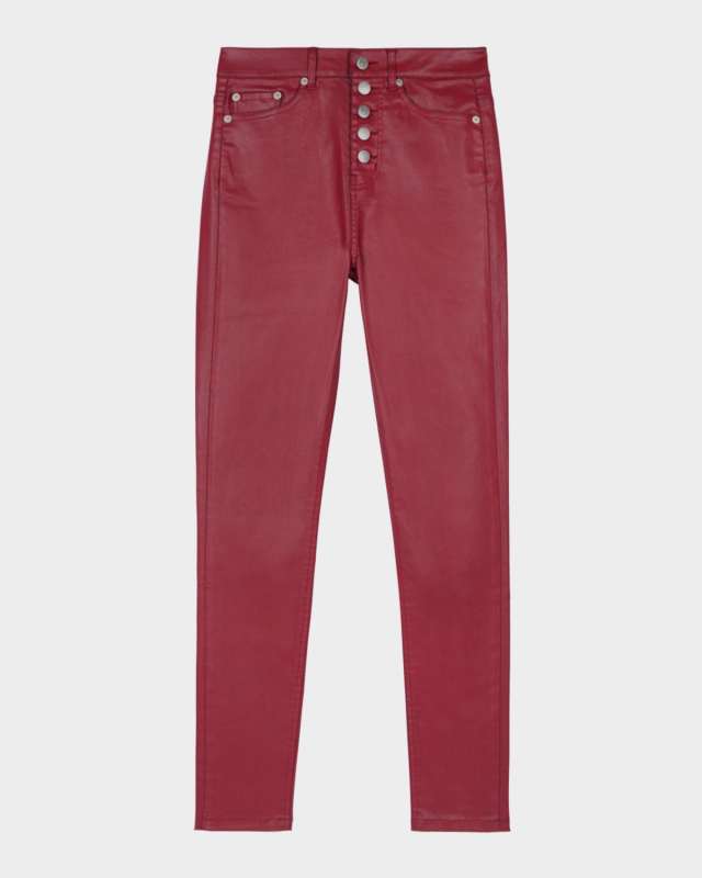 Coated Button-Fly Skinny Jeans