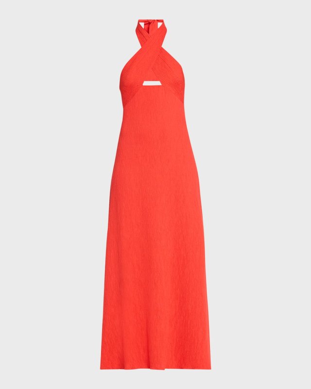 Light Heart Crinkle Crossover Halter Dress