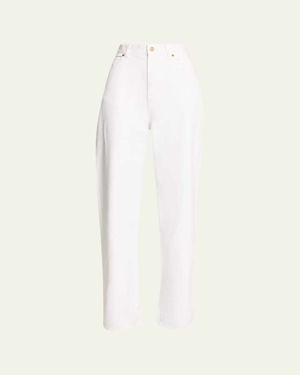 Wide Leg Denim Pants with V Hardware