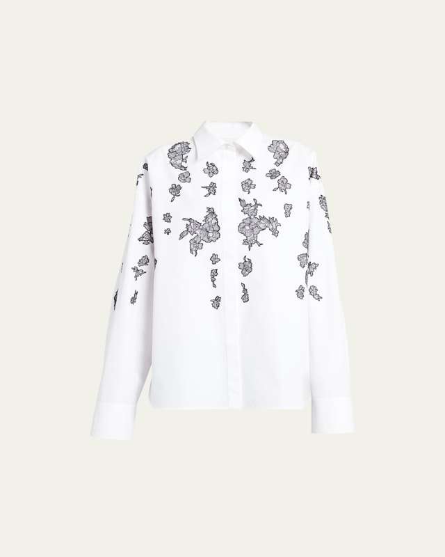 Lace Embroidered Button-Front Blouse
