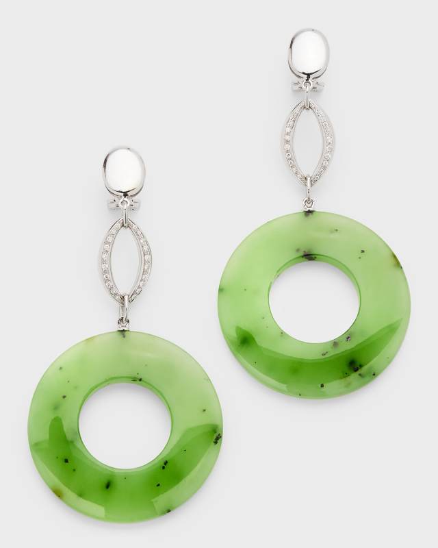 18K White Gold Jade Earrings with Diamonds
