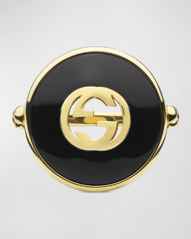 Interlocking G Onyx Ring in 18K Yellow Gold