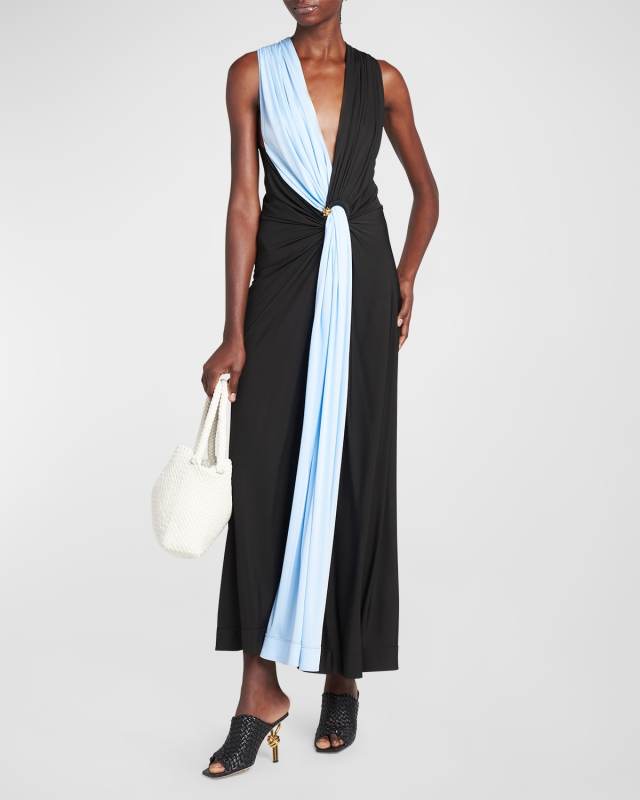 Lightweight Contrast Draped Jersey Dress