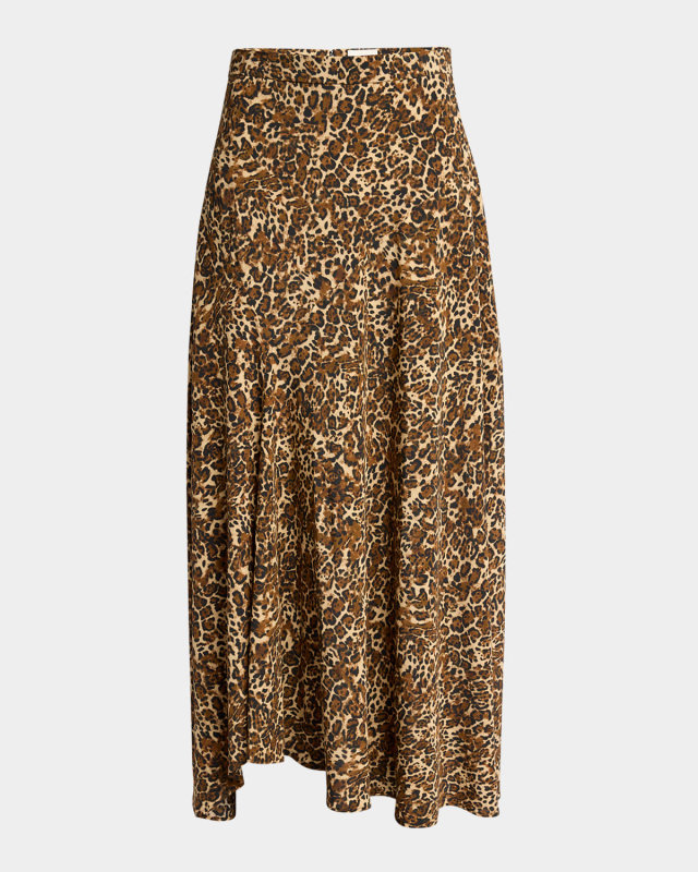 Sakura Cheetah Print Silk Midi Skirt