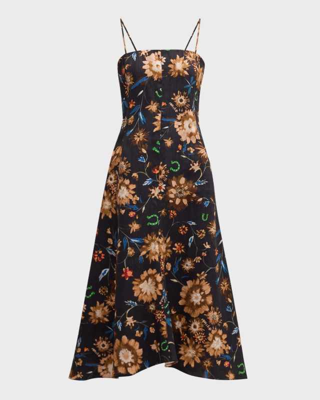 Floral Ease II High-Low Linen Midi Dress