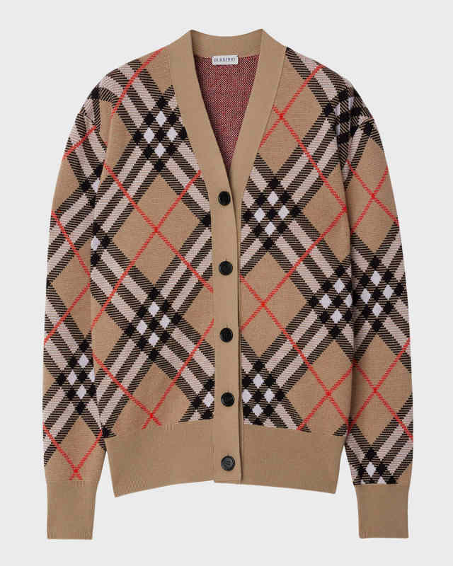 Check V-Neck Cardigan
