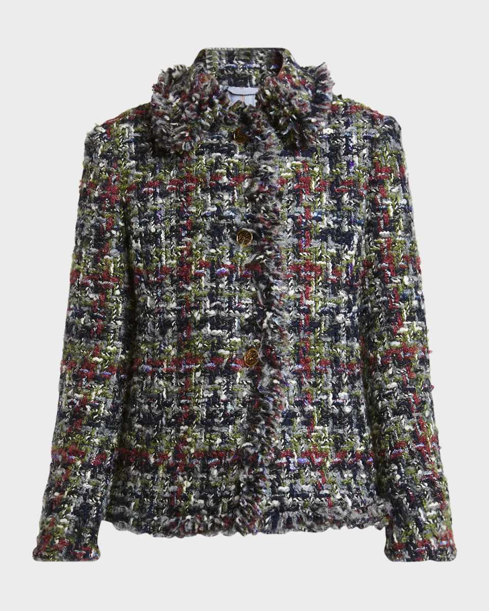 Textured Fringe Metallic Tweed Coat