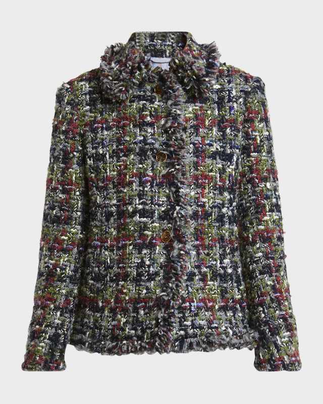 Textured Fringe Metallic Tweed Coat