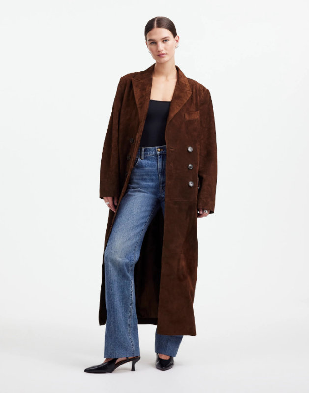 Madewell Alexa Chung for Madewell Double-Breasted Blazer Overcoat in Suede