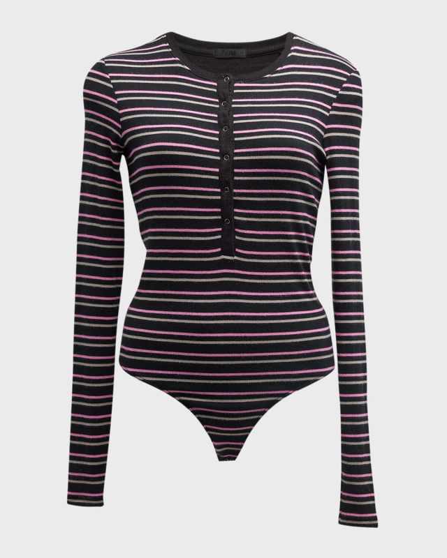 Long-Sleeve Striped Henley Bodysuit