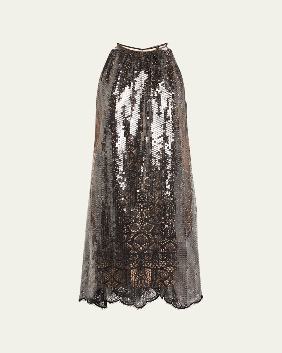 Maya Sequin Lace Halter Midi Dress