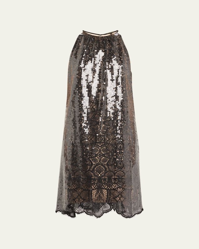 Maya Sequin Lace Halter Midi Dress