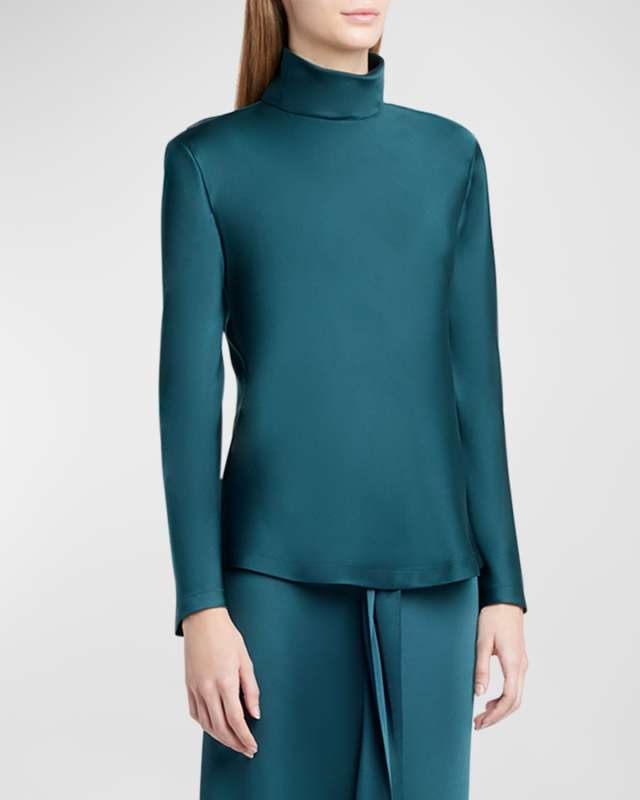 Silk Turtleneck Long-Sleeve Blouse