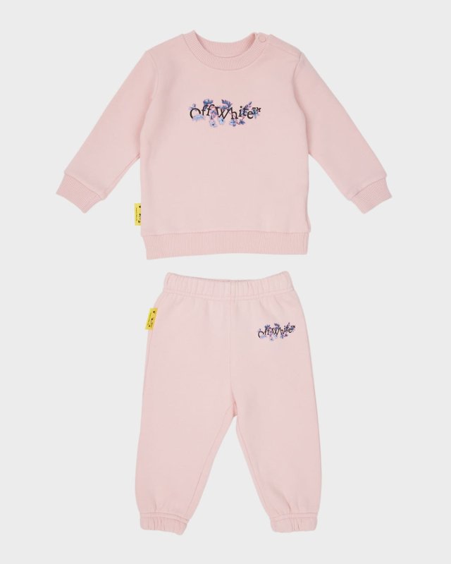 Girl's Bookish Floral Logo-Print Sweat Set, Size