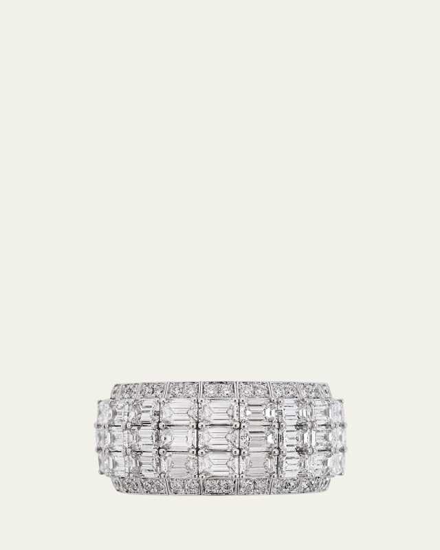 18K White Gold 5-Row 1/2 Set Xpandable Diamond Ring, Size 6-11