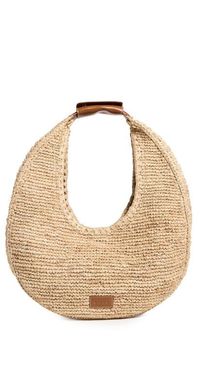 STAUD Large Raffia Moon Tote Bag Natural/Ta