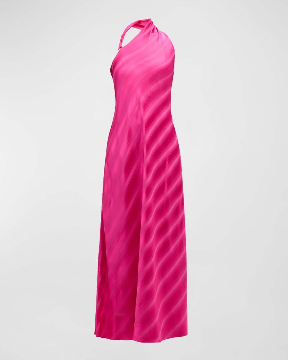 Striped Satin Halter Gown