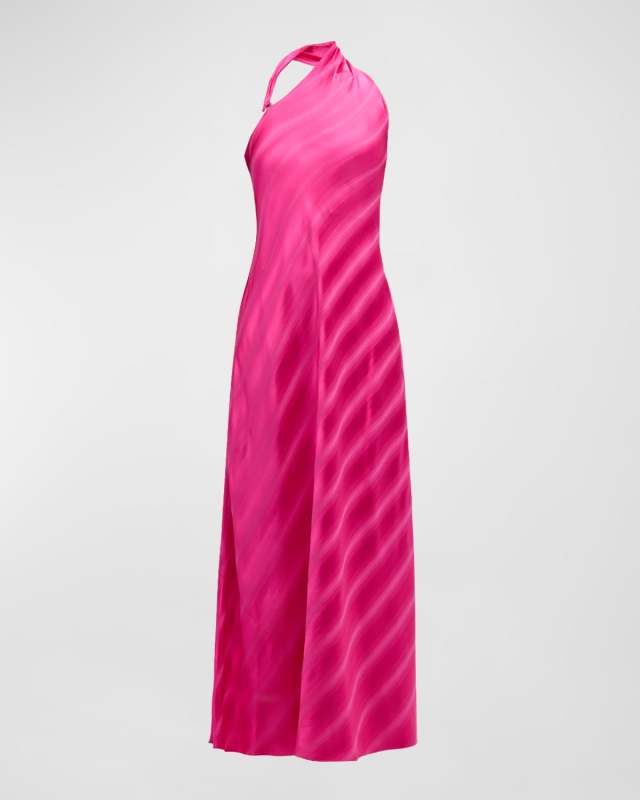 Striped Satin Halter Gown