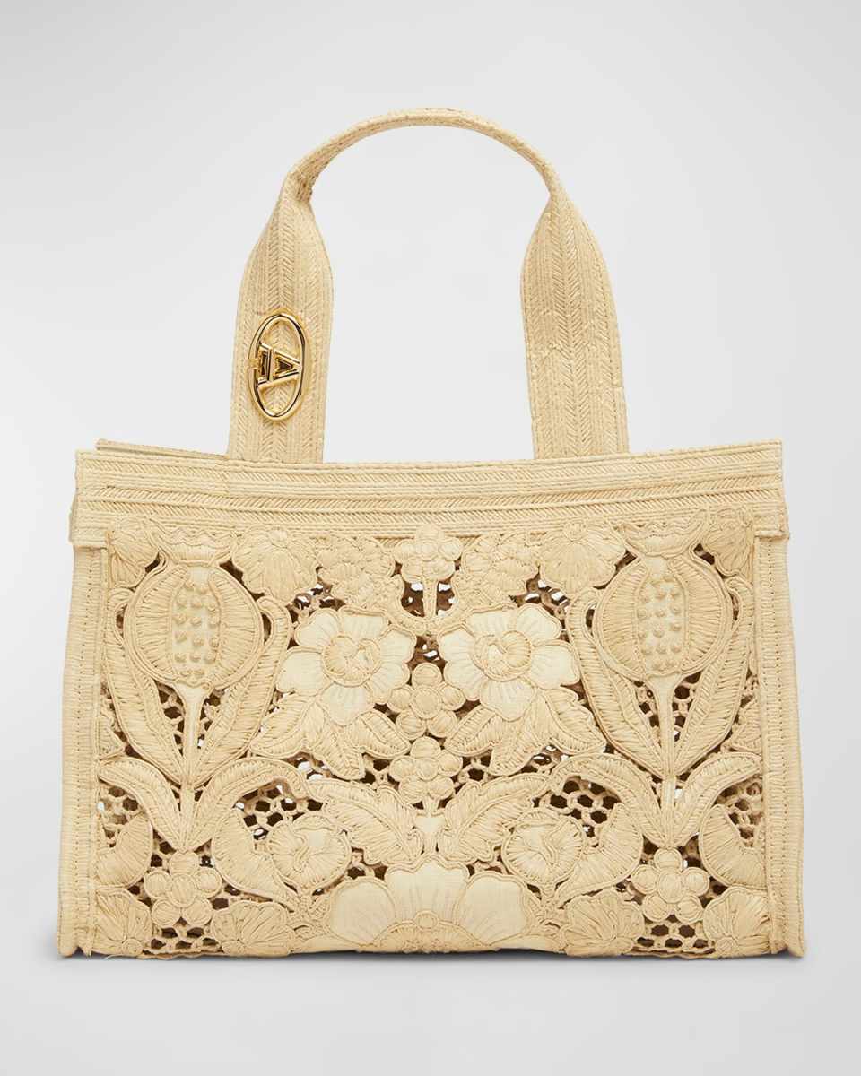 Medium Resort Flower Raffia Tote Bag