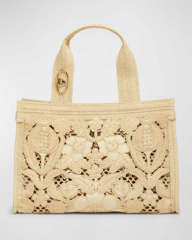 Medium Resort Flower Raffia Tote Bag