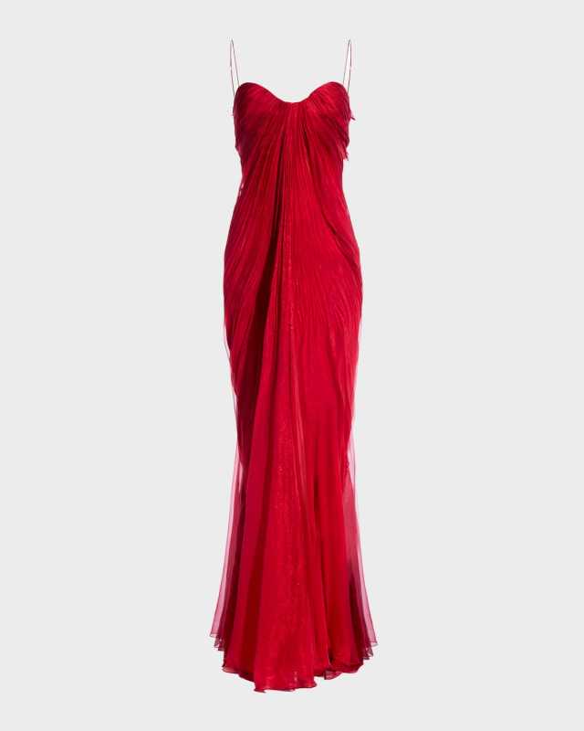 Victoria Lace-Up Backless Plisse Sleeveless Gown