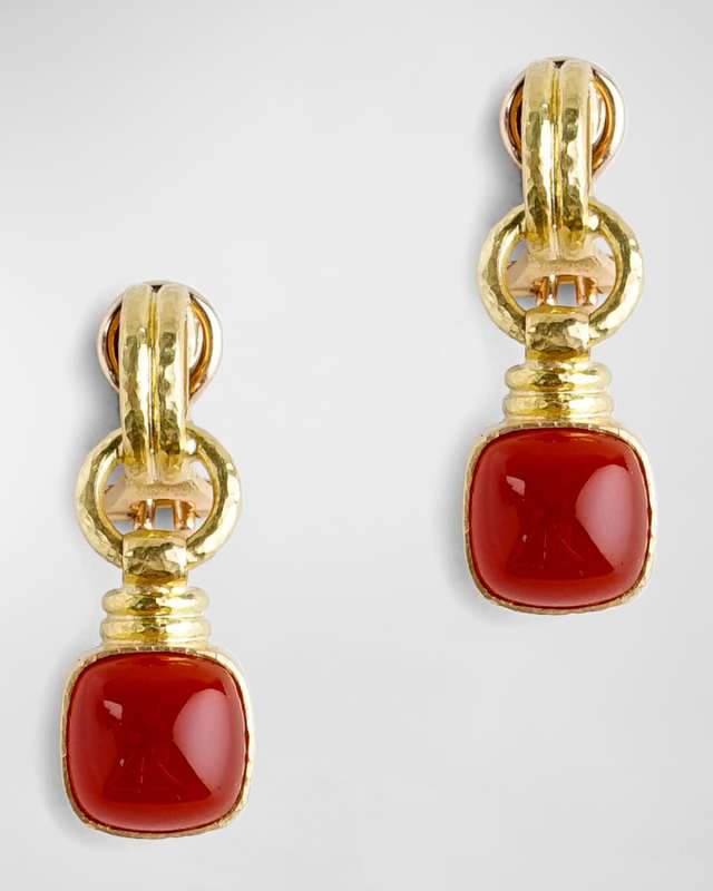 19K Venetian Glass Intaglio Cushion Drop Earrings