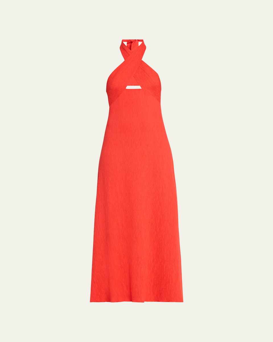 Light Heart Crinkle Crossover Halter Dress