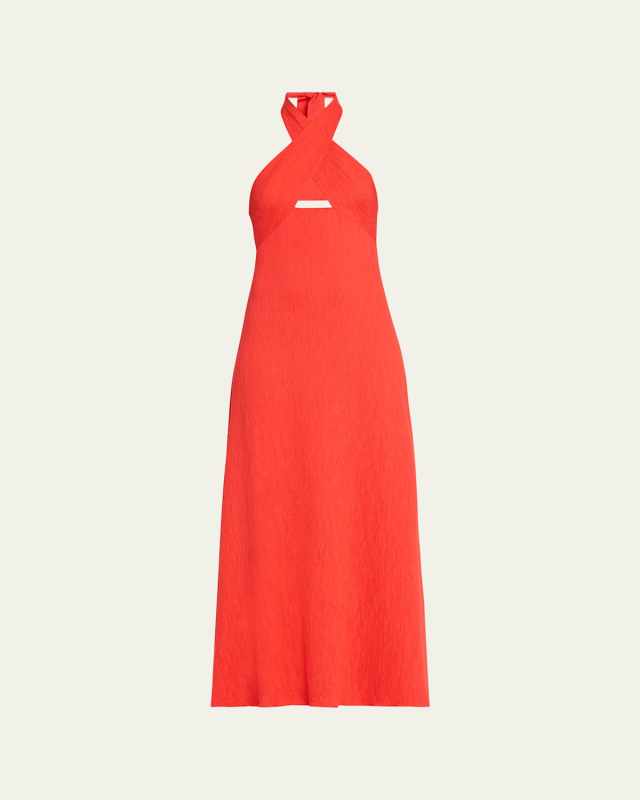 Light Heart Crinkle Crossover Halter Dress