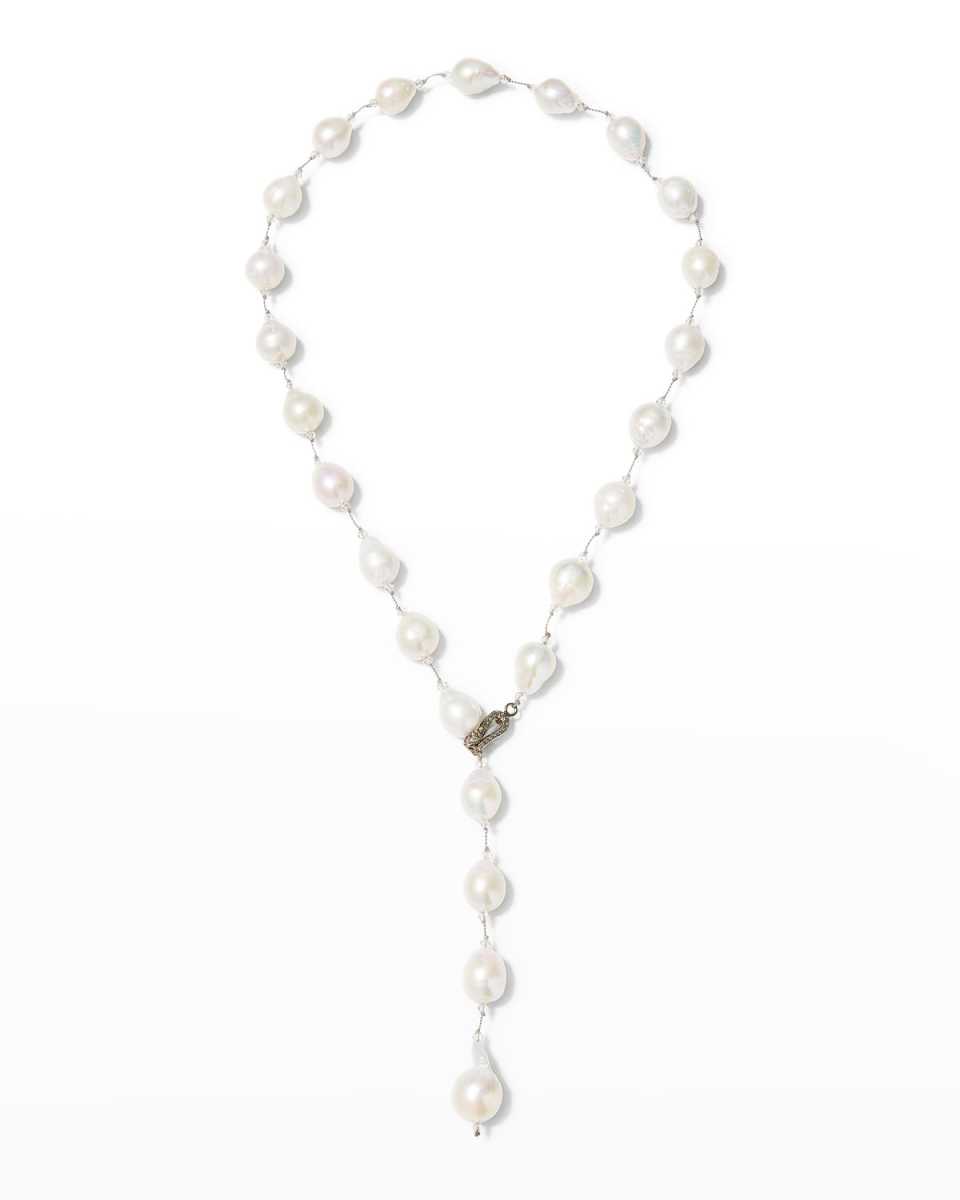 Pearl Lariat with Diamond Snake Clasp