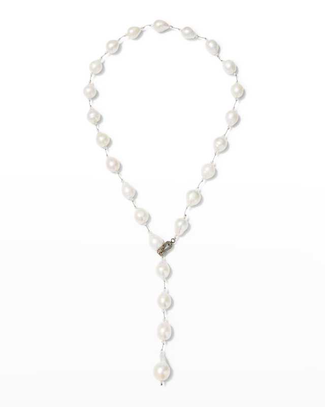 Pearl Lariat with Diamond Snake Clasp