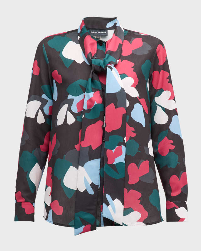 Tie-Neck Crepon Blouse