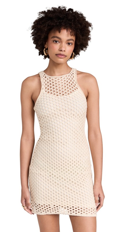 MINKPINK Balmy Crochet Knit Mini Dress Cream