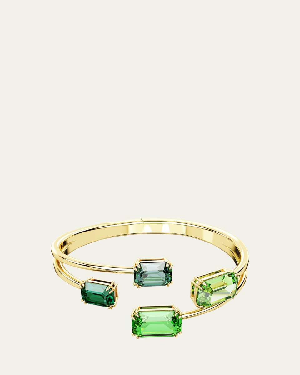 Millenia Gold-Tone Octagon-Cut Green Crystal Bangle Bracelet, Medium