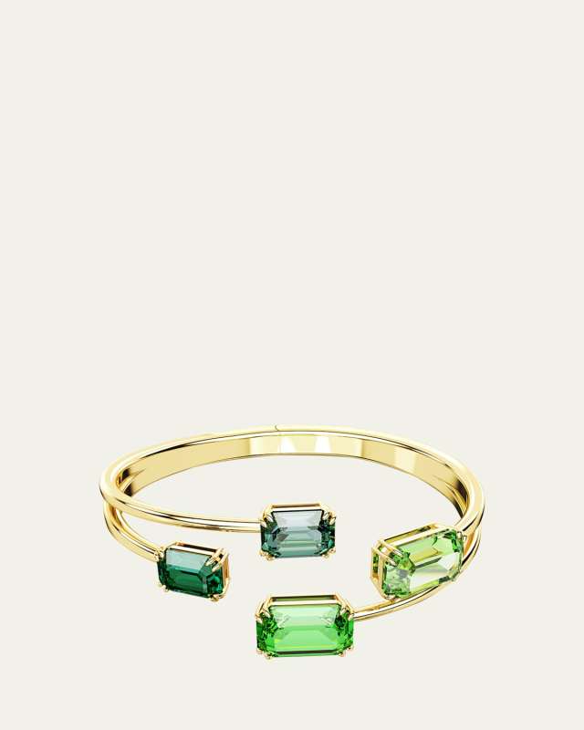 Millenia Gold-Tone Octagon-Cut Green Crystal Bangle Bracelet, Medium