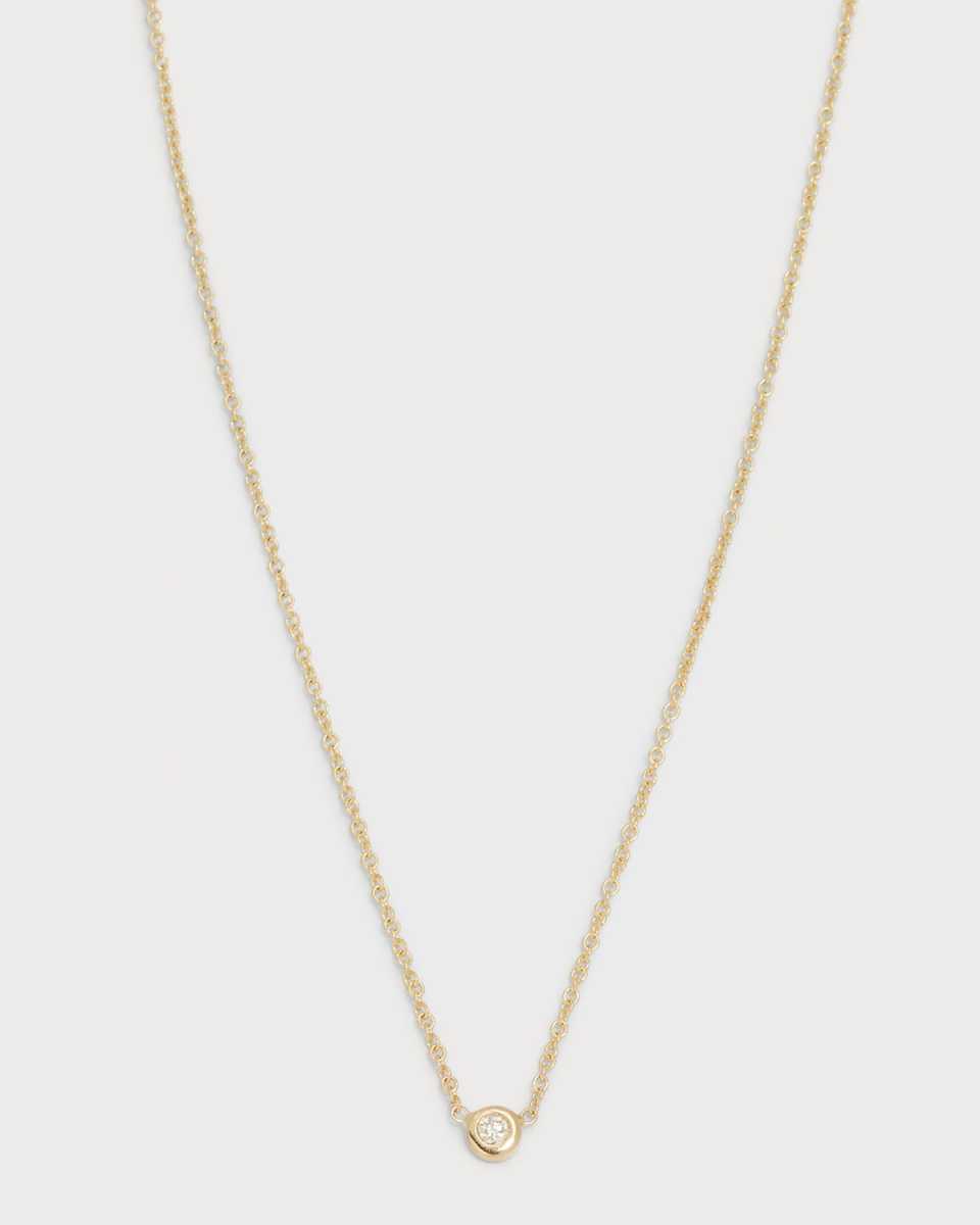 14K Gold Mini Bezel Diamond 0.03ct Necklace