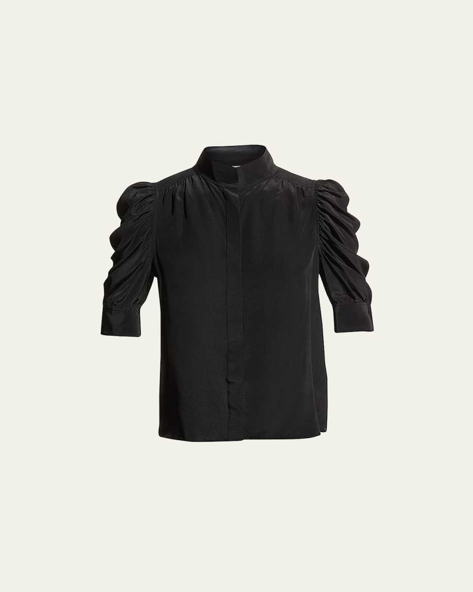 Gillian Silk Collared Puff-Sleeve Top