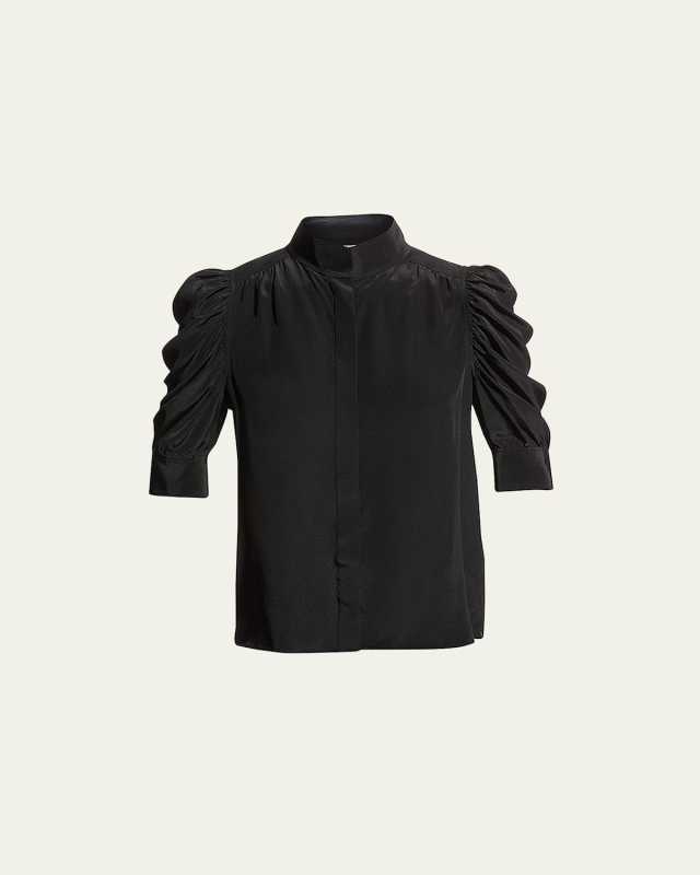 Gillian Silk Collared Puff-Sleeve Top