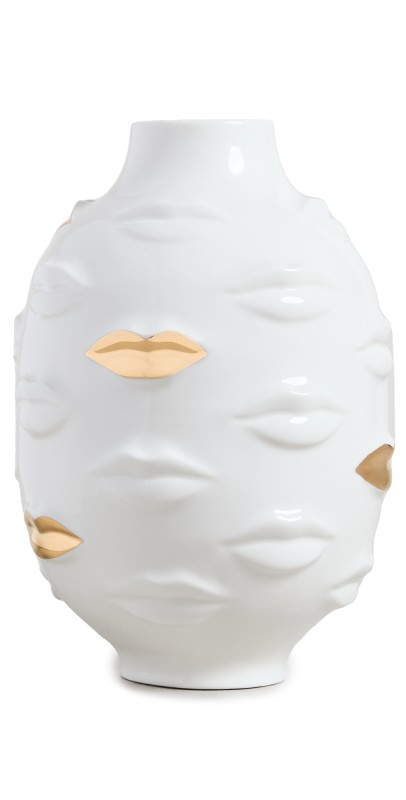 Jonathan Adler Gilded Gala Round Vase White/Gold
