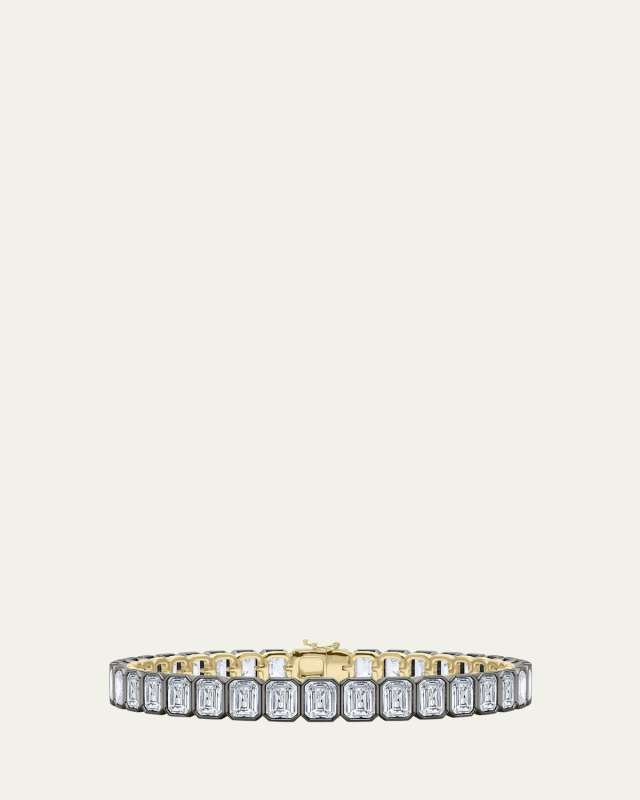 18K Emerald Cut Bezel Lab Grown Diamond Tennis Bracelet