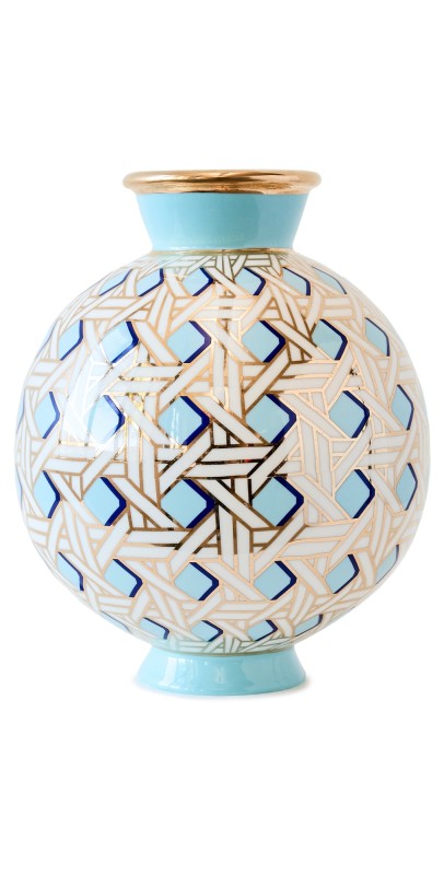 Jonathan Adler Basket Weave Round Vase Blu
