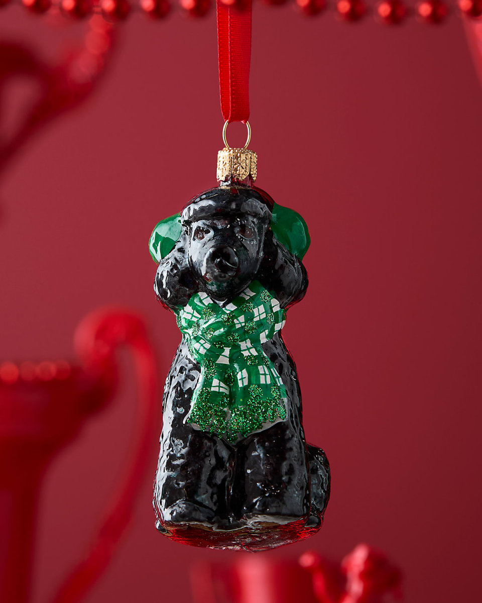 Black Poodle W/ Bushy Scarf & Ear Muffs Christmas Ornament
