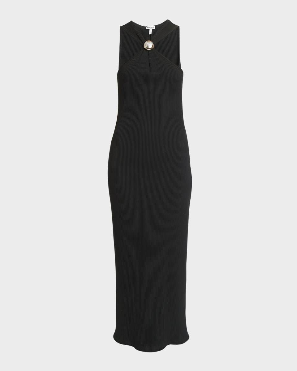 Ribbed Halter Dress with Anagram Detail