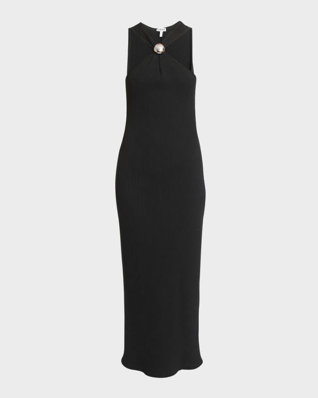 Ribbed Halter Dress with Anagram Detail