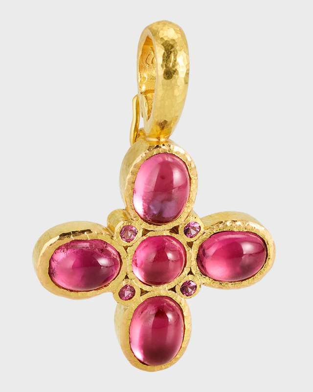 19K Pink Tourmaline Clover Pendant