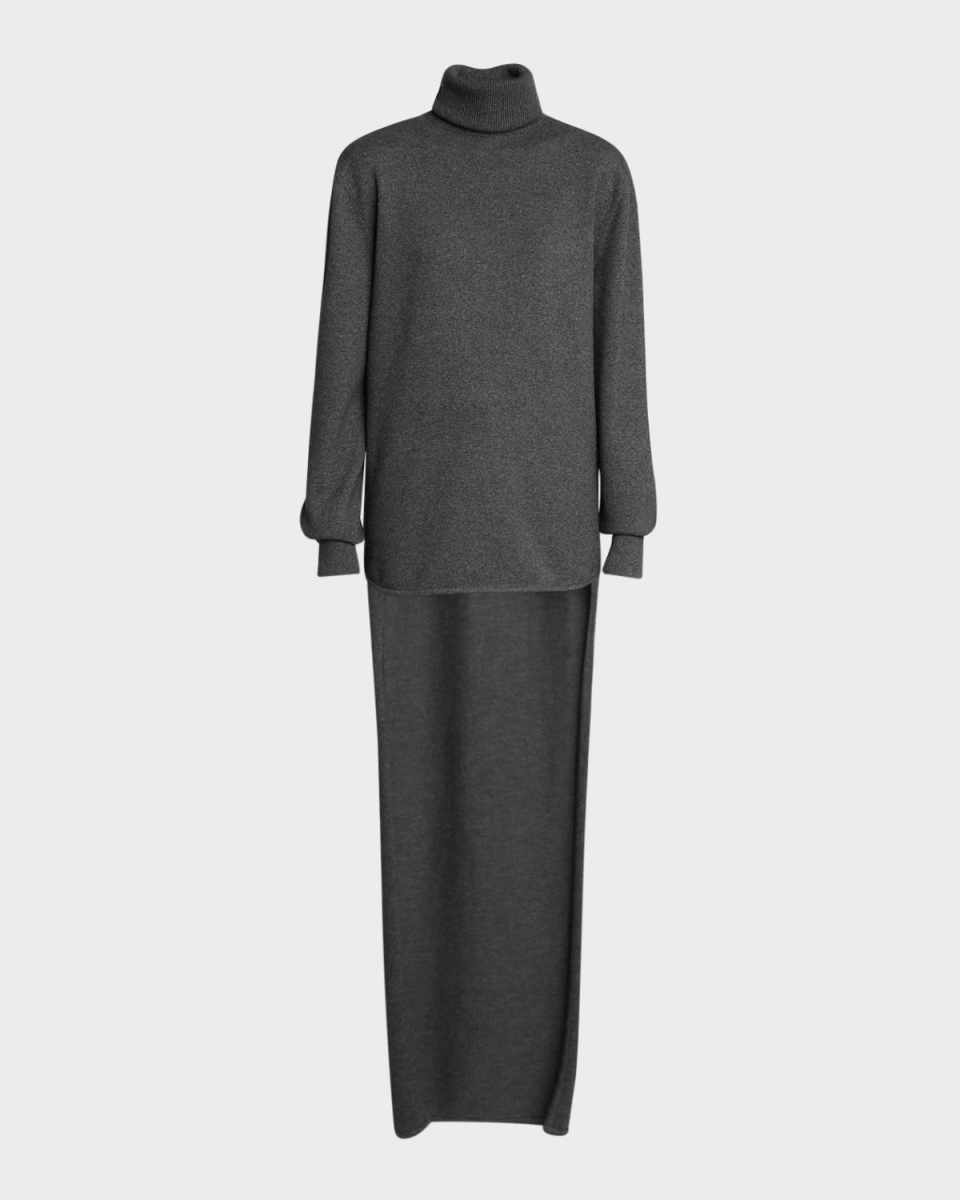 Turtleneck Long-Back Wool-Cashmere Sweater