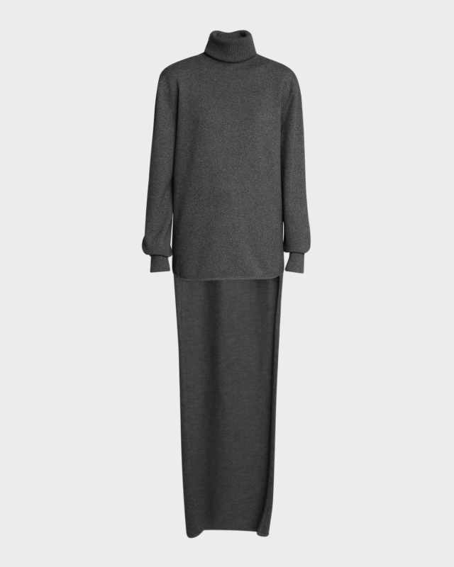 Turtleneck Long-Back Wool-Cashmere Sweater