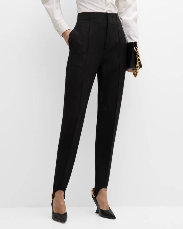 High-Rise Pintuck Straight-Leg Stirrup Trousers