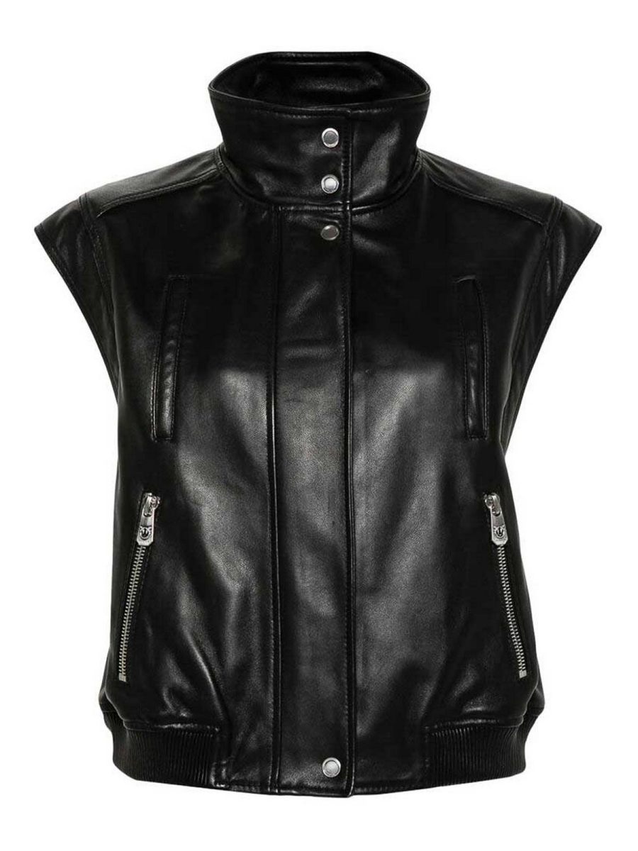 Pinko Blouson En Cuir - Noir