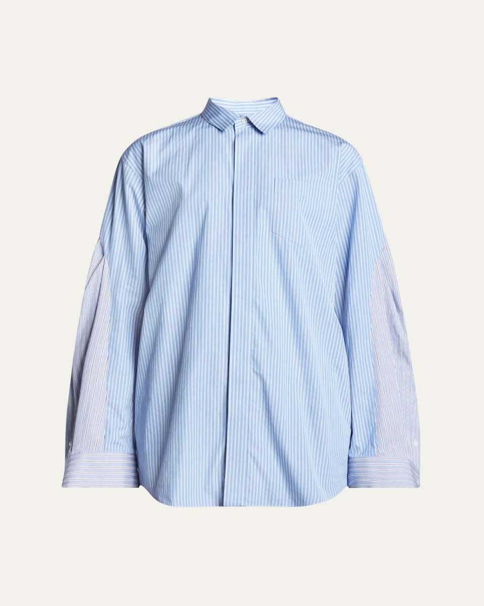 Stripe Oversized Sleeve Button Down Shirtdress