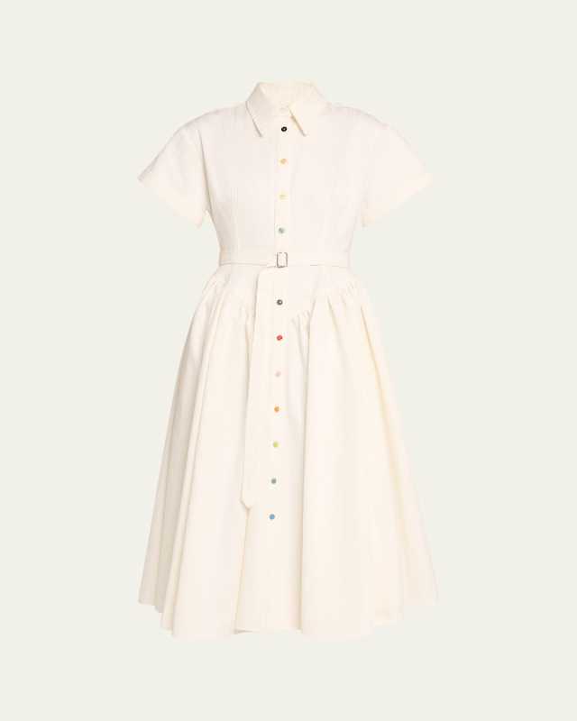 Embroidered Smart Belted Shirtdress